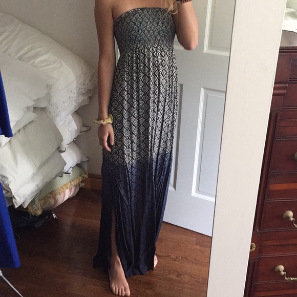 Blue strapless printed maxi dress - Picture 2 of 6